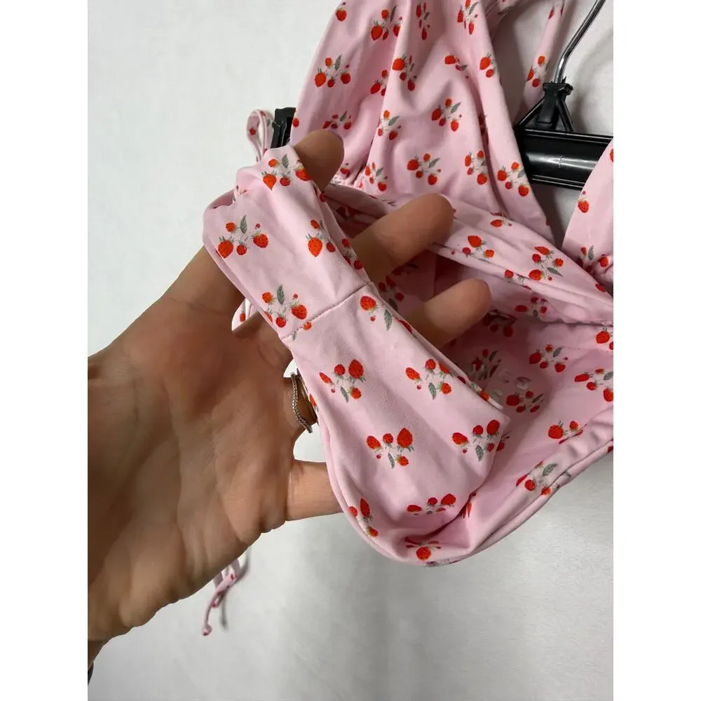 Frankie's Bikinis Pink Strawberry Shortcake Bikini Set Triangle String Tie Small